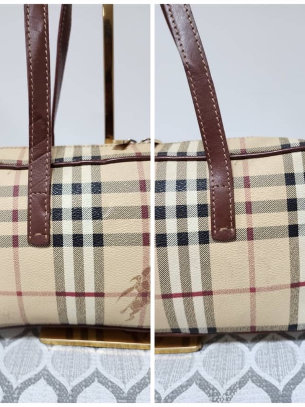 Authentic Burberry Vintage Canvas House Check Pattern Shoulder Bag Beige/Brown - Picture 5 of 11